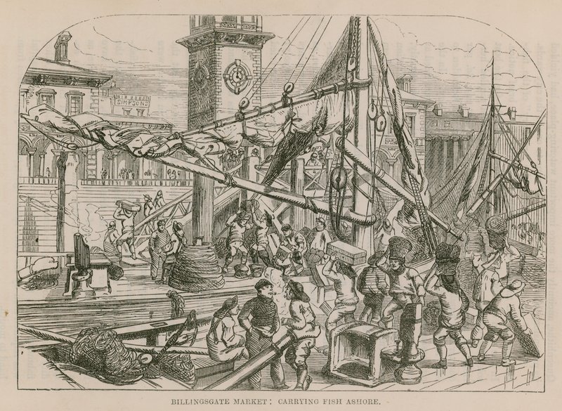 Billingsgate-Markt, Fisch an Land tragen von English School