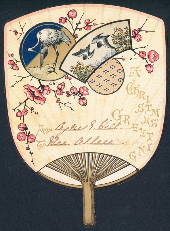 Vögel auf Fächer, Weihnachtskarte von English School