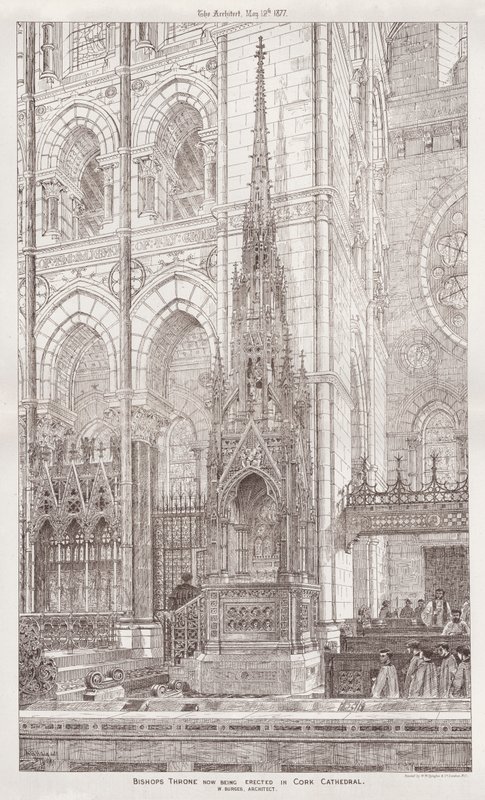 Bischofsthron, der derzeit in der Kathedrale von Cork errichtet wird (Stich) von English School