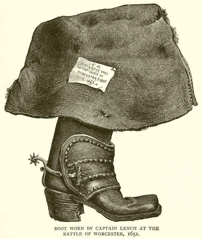 Stiefel, getragen von Captain Lench in der Schlacht von Worcester, 1651 von English School