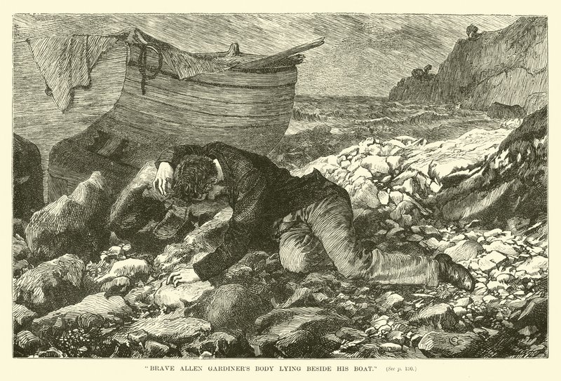 Der tapfere Allen Gardiner liegt neben seinem Boot von English School