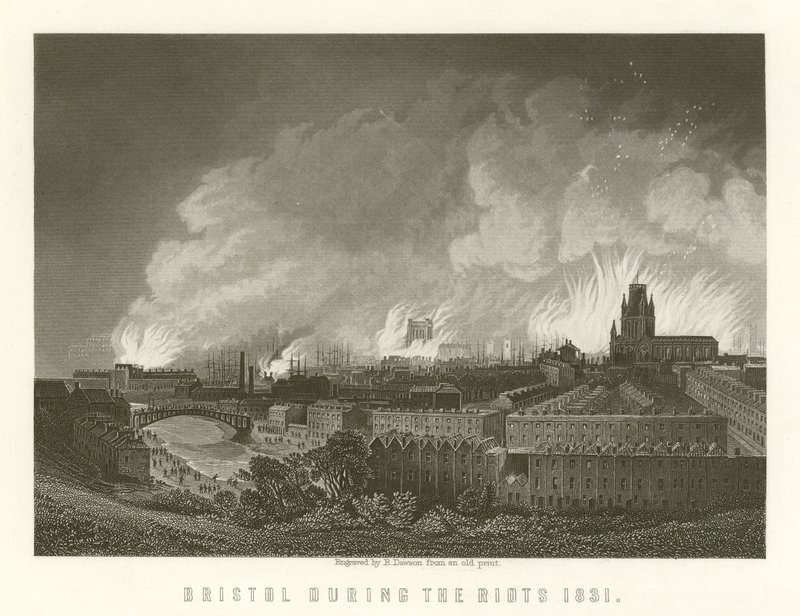 Bristol während der Unruhen 1831 von English School