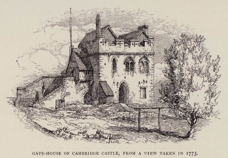 Cambridge: Torhaus des Cambridge Castle, nach einer Ansicht von 1773 (Radierung) von English School