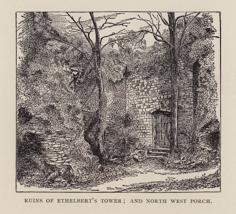 Canterbury: Ruinen des Ethelbert-Turms und Nordwestportal (Lithografie) von English School