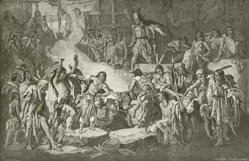 Captain Smith wird von Pocahontas gerettet von English School
