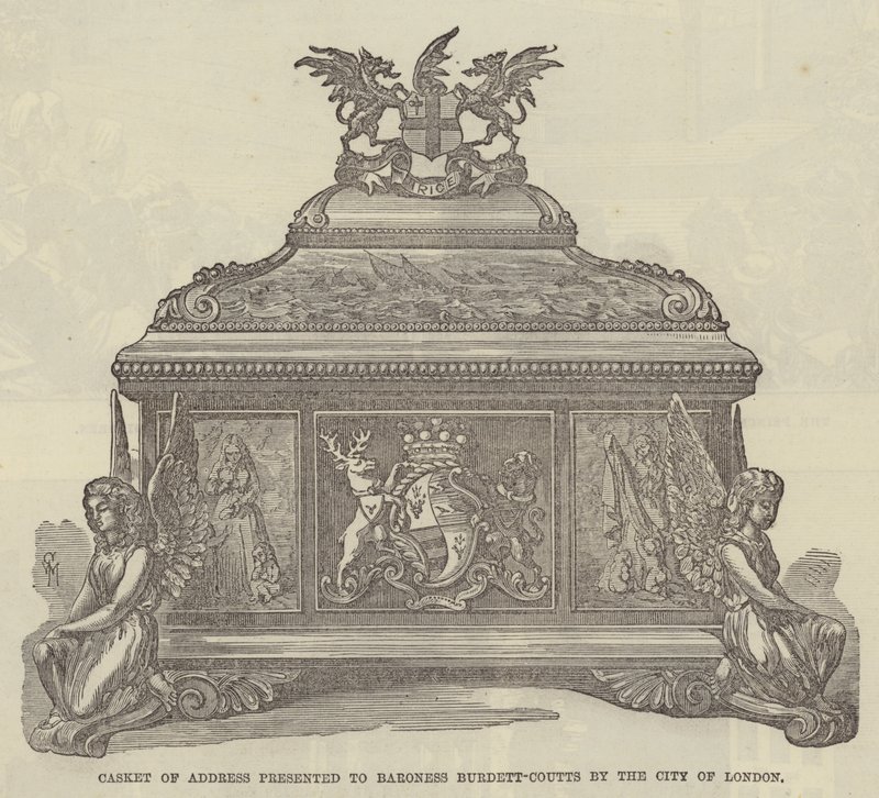 Adressenkästchen, das der Baronin Burdett-Coutts von der Stadt London überreicht wurde (Gravur) von English School