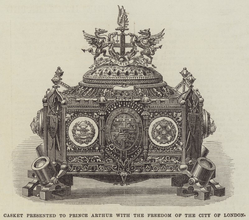 Schmuckkästchen, Prinz Arthur mit der Freiheit der Stadt London überreicht (Gravur) von English School