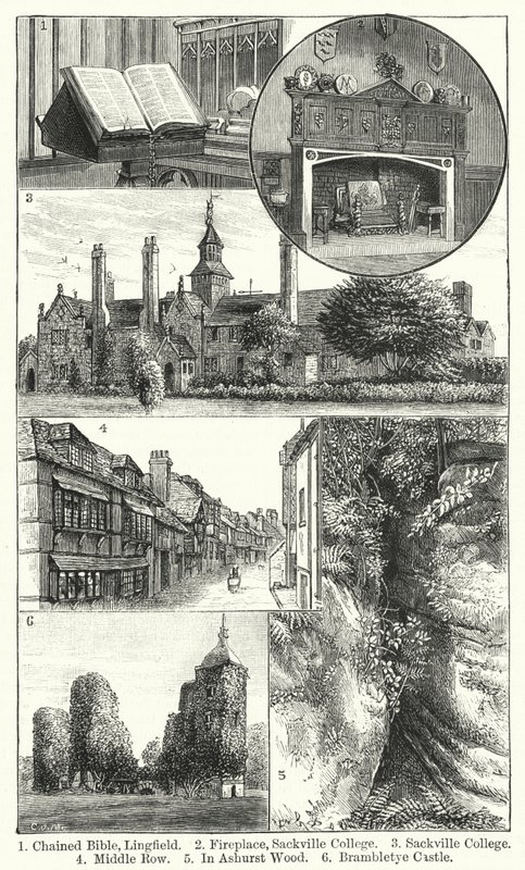 Gekettelte Bibel, Lingfield; Kamin, Sackville College; Sackville College; Middle Row; In Ashurst Wood; Brambletye Castle von English School