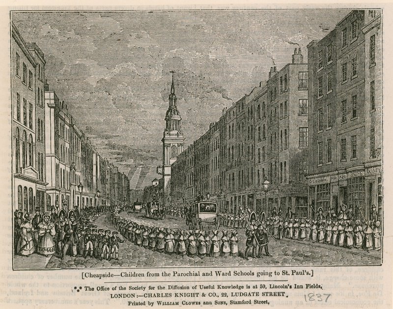 Cheapside - Kinder aus den Pfarr- und Bezirksschulen gehen zur St. Pauls, 1837 von English School