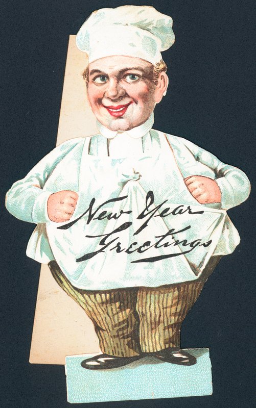 Koch in voller Uniform, Neujahrskarte von English School