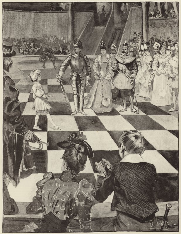 Schachturnier mit lebenden Figuren im Henglers Circus von English School