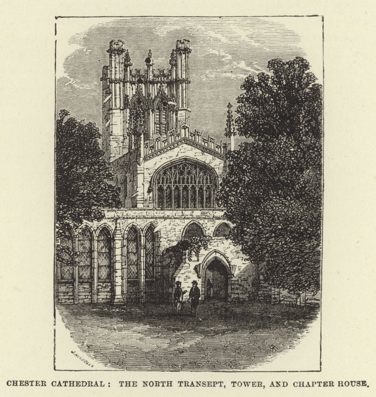 Chester Kathedrale, das nördliche Querschiff, Turm und Kapitelhaus von English School