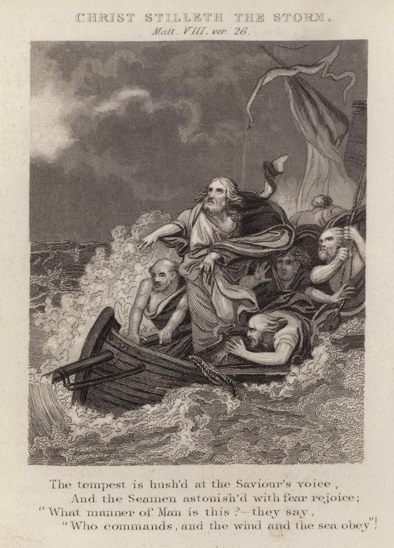 Christus stillt den Sturm, Matthäus VIII, Vers 26 von English School
