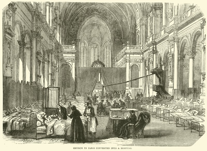 Kirche in Paris in ein Krankenhaus umgewandelt, November 1870 von English School