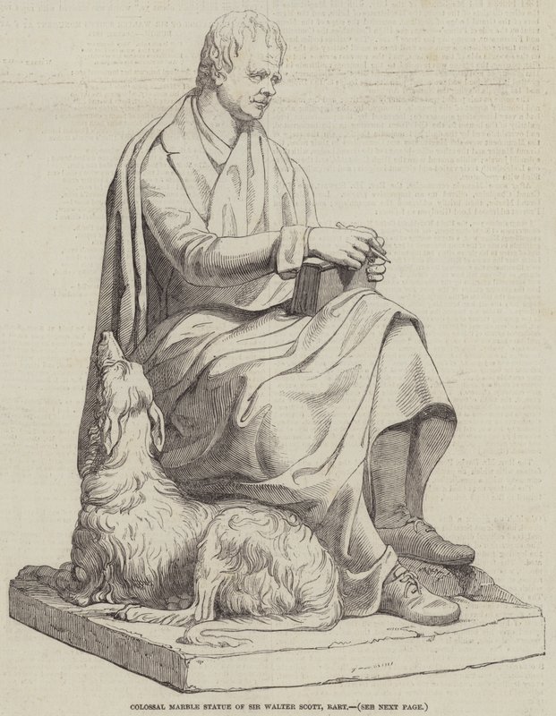 Kolossale Marmorstatue von Sir Walter Scott, Baronet (Gravur) von English School