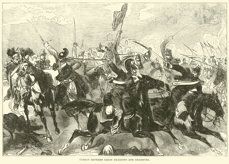 Kampf zwischen sächsischen Dragonern und Jägern, September 1870 von English School