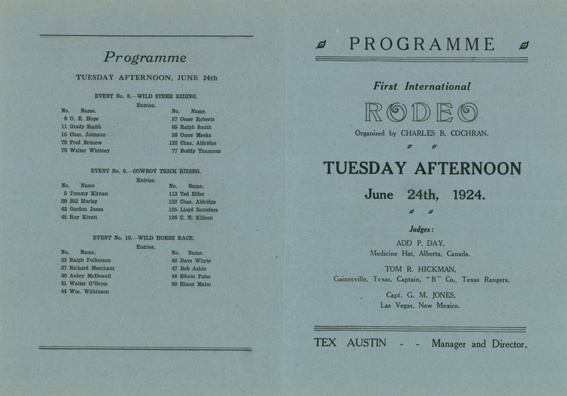 Deckblatt des Programms für das erste internationale Rodeo von English School