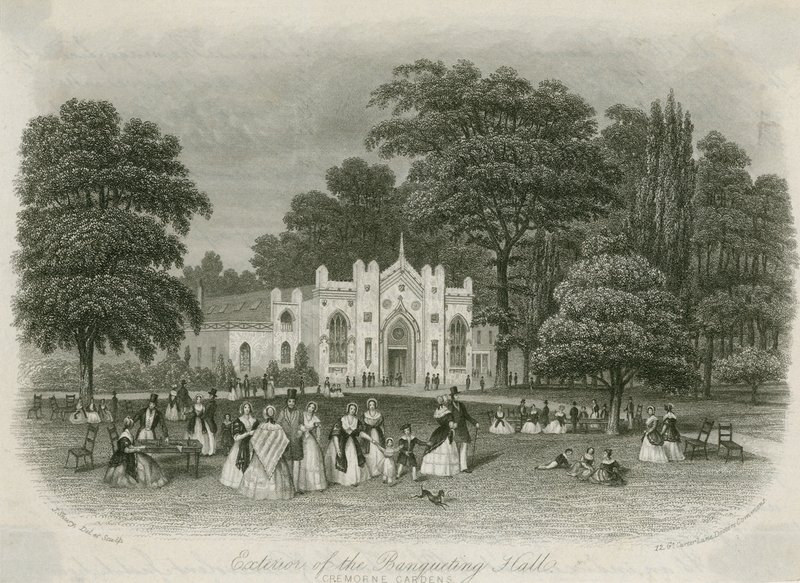 Cremorne Gardens, London: Außenansicht der Banketthalle von English School