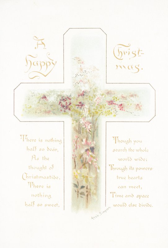 Kreuz mit Blumen, Weihnachtskarte von English School