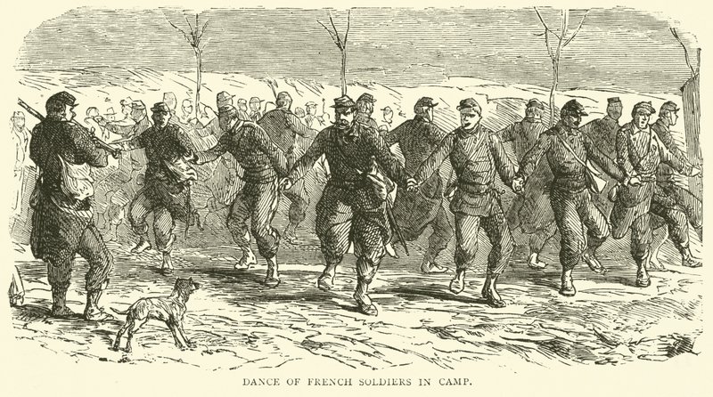 Tanz französischer Soldaten im Lager, November 1870 von English School