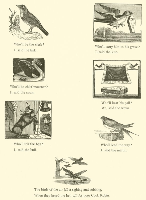 Tod und Begräbnis von Cock Robin (Holzschnitt) von English School