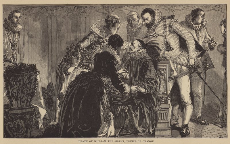 Tod von Wilhelm dem Schweiger, Prinz von Oranien (Stich) von English School