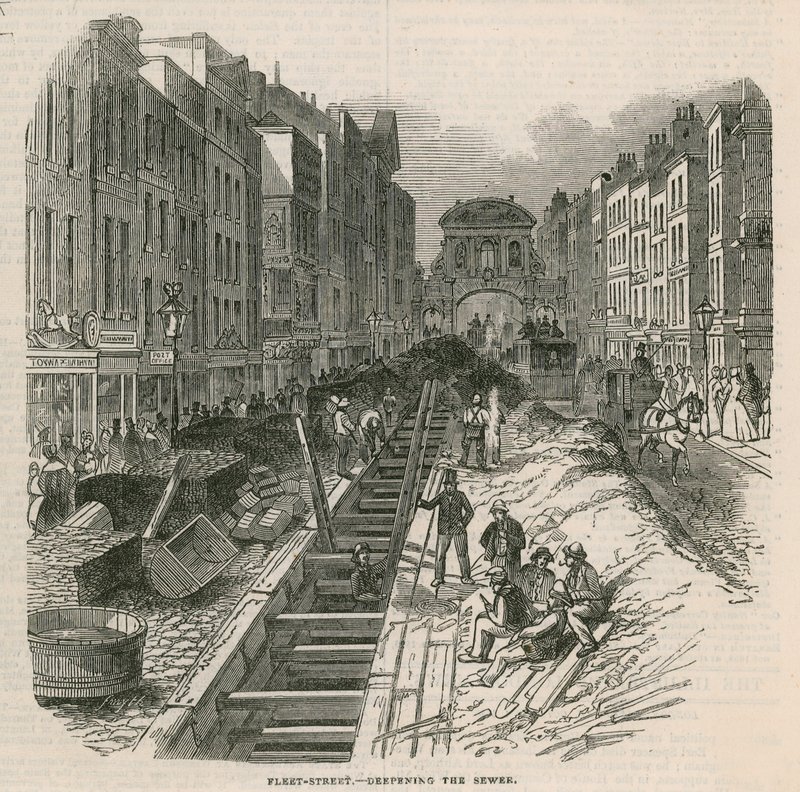 Vertiefung der Abwasserkanäle in der Fleet Street von English School