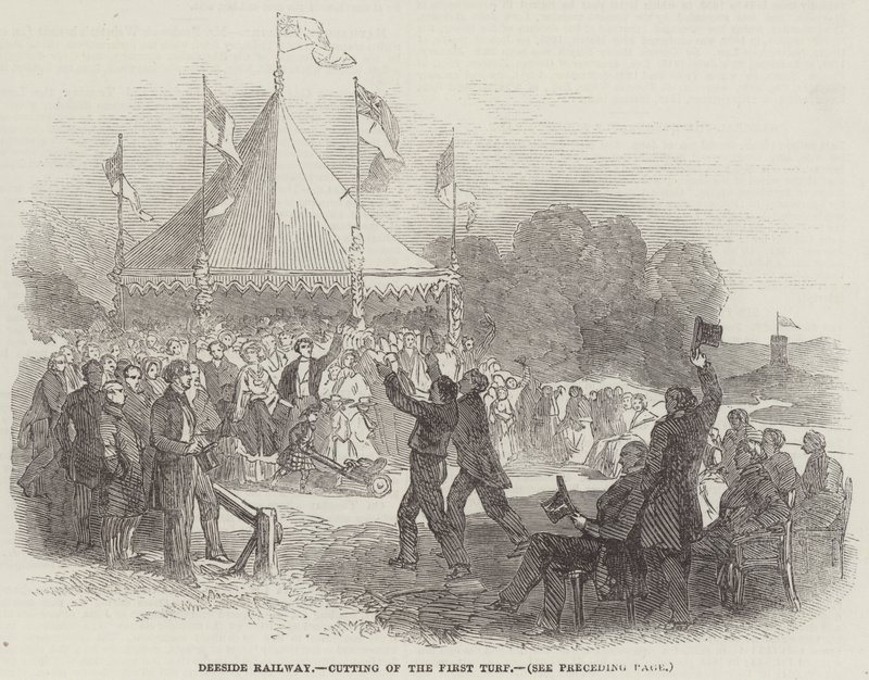 Deeside Railway, Erste Spatenstiche (Gravur) von English School