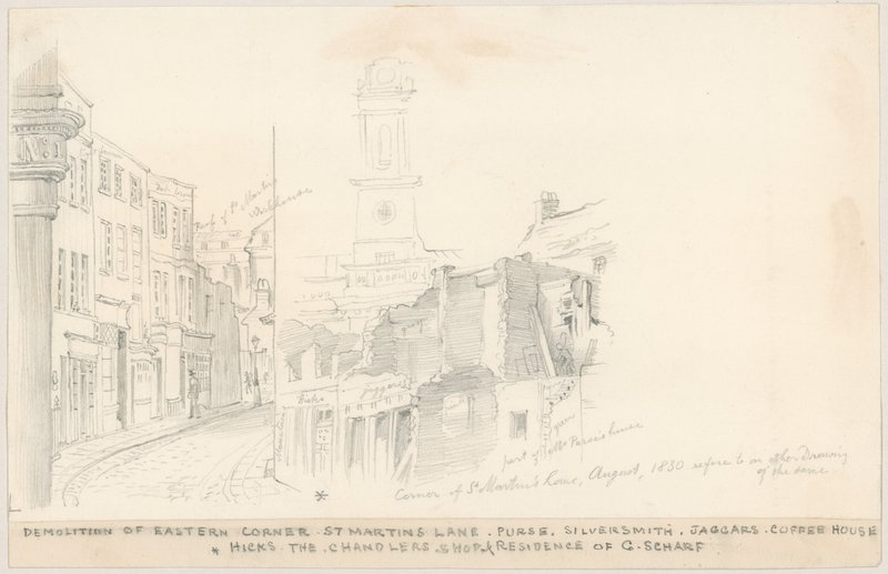 Abriss der östlichen Ecke, St. Martins Lane, London von English School