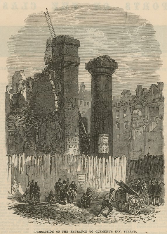 Abriss des Eingangs zu Clements Inn, Strand, London von English School