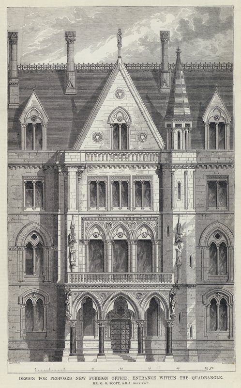 Design für das vorgeschlagene neue Außenministerium, Eingang im Innenhof von English School