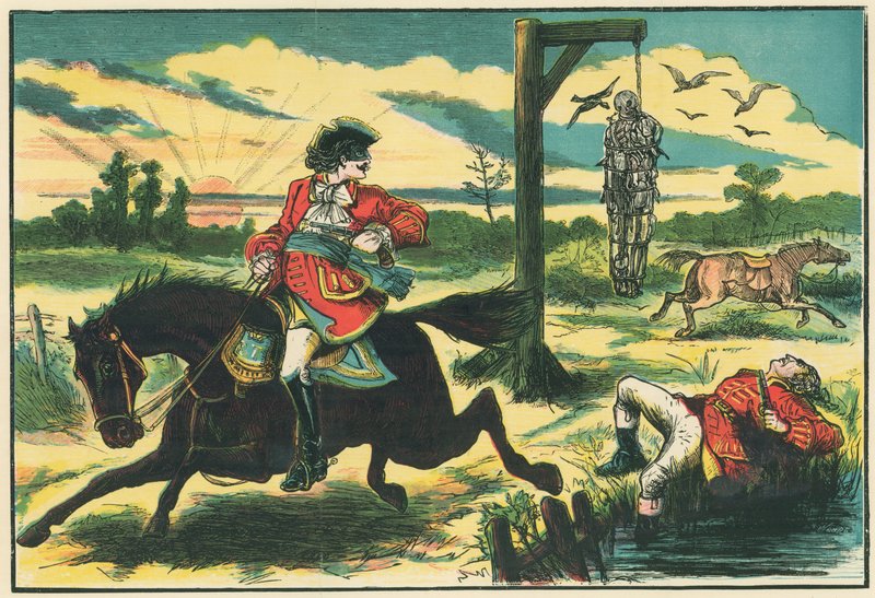 Dick Turpin erschießt Pooly, den Diebesfänger, auf Hounslow Heath von English School