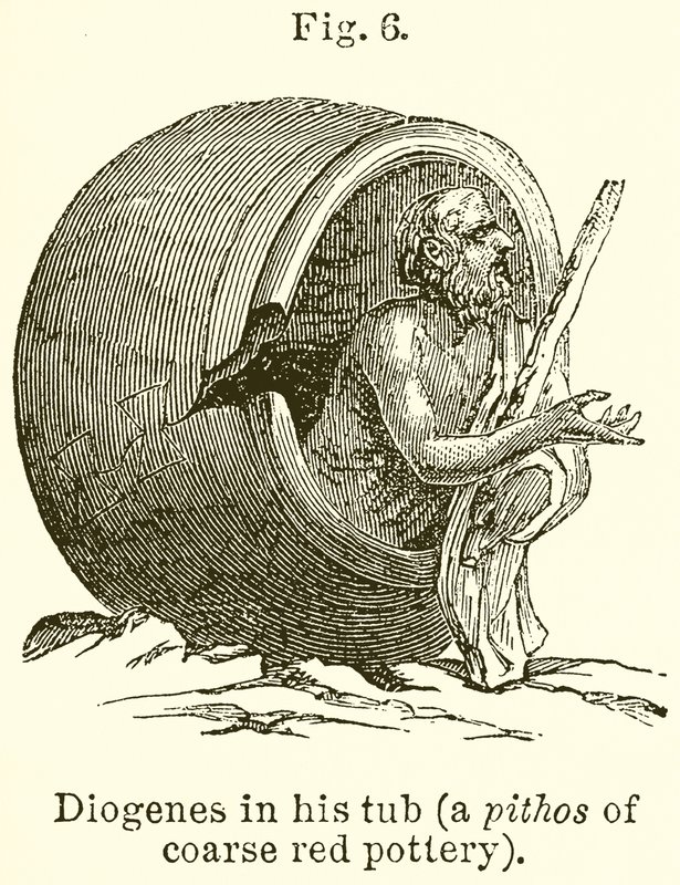 Diogenes in seiner Tonne (Ein Pithos aus grober roter Keramik) von English School