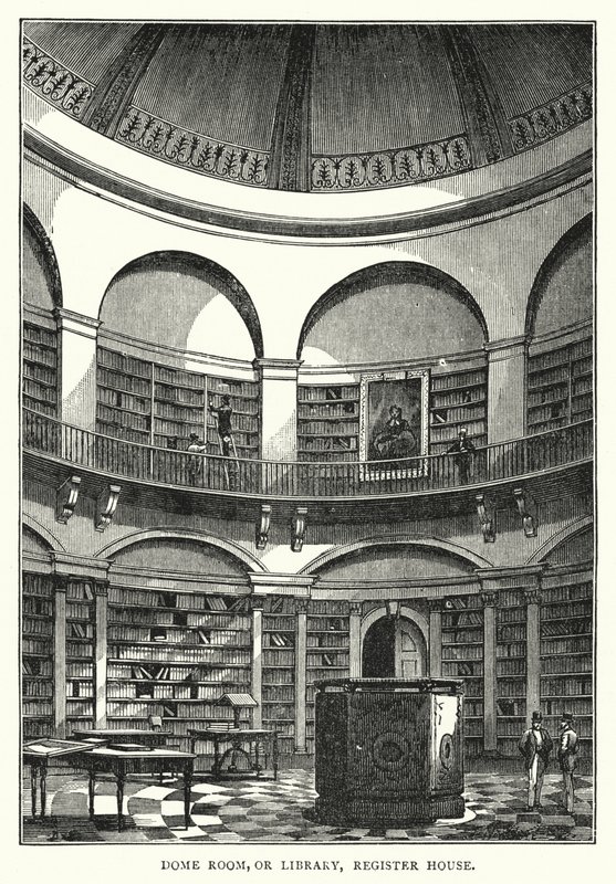 Kuppelraum oder Bibliothek, Register House (Stich) von English School
