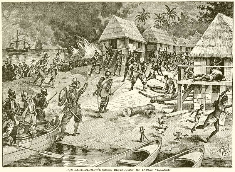 Don Bartholomews grausame Zerstörung von Indianerdörfern von English School
