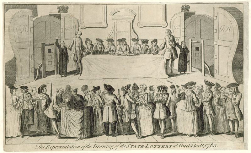 Zeichnung der Staatslotterie in der Guildhall im Jahr 1763 von English School