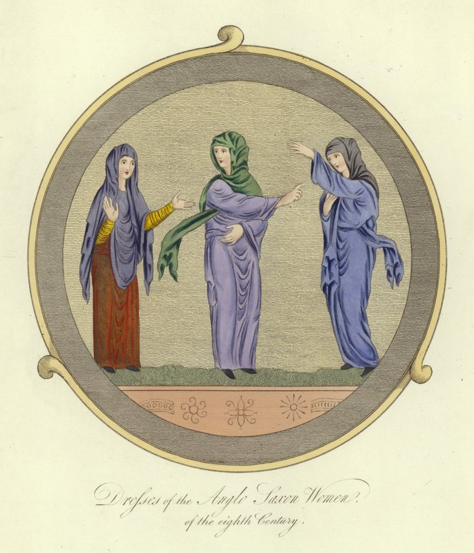 Kleider der angelsächsischen Frauen des 8. Jahrhunderts von English School