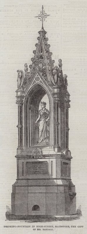 Trinkbrunnen in der High-Street, Maidstone, das Geschenk von Mr. Randall (Stich) von English School