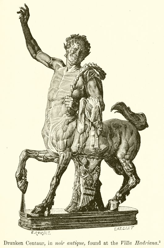 Betrunkener Zentaur, in Noir Antique, gefunden in der Villa Hadriana von English School