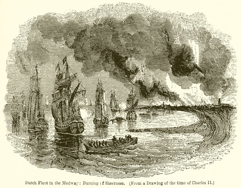 Niederländische Flotte in der Medway: Brand von Sheerness von English School