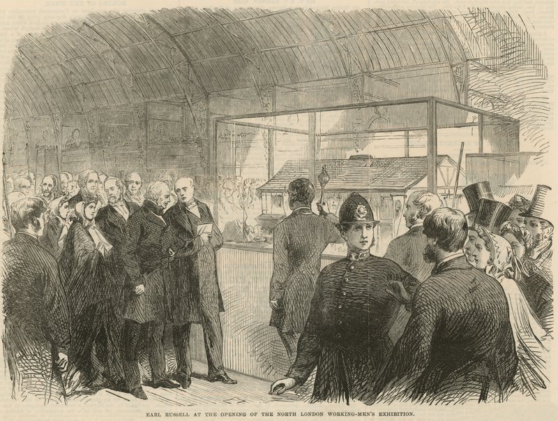 Earl Russell bei der Eröffnung der Nord-Londoner Arbeiter-Ausstellung von English School