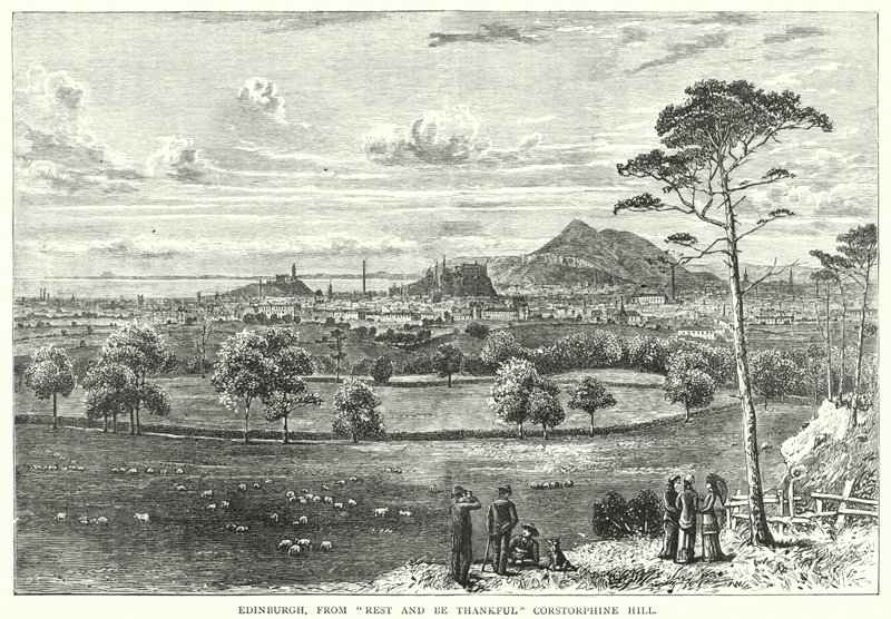 Edinburgh, von "Rest and Be Thankful" Corstorphine Hill (Gravur) von English School