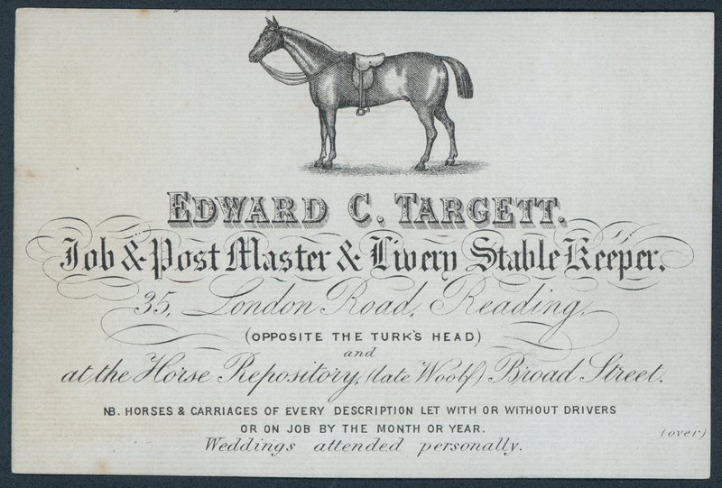 Edward C Targett, Job- und Postmeister und Betreiber eines Mietstalls, Visitenkarte von English School