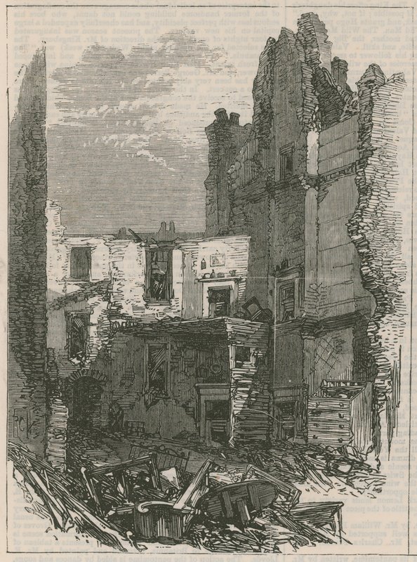 Folgen der Explosion in Clerkenwell: Innenräume der Häuser in der Corporation Lane von English School