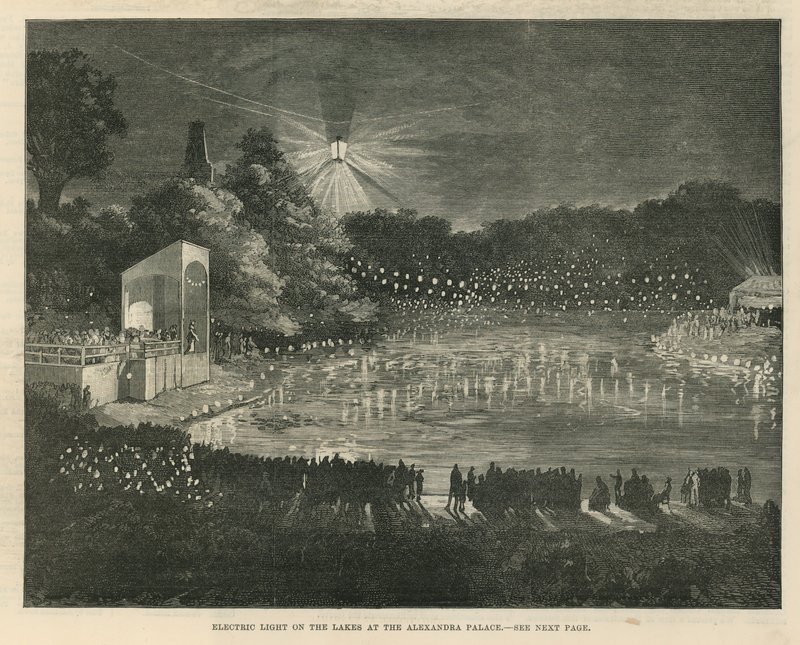Elektrisches Licht auf den Seen im Alexandra Palace von English School