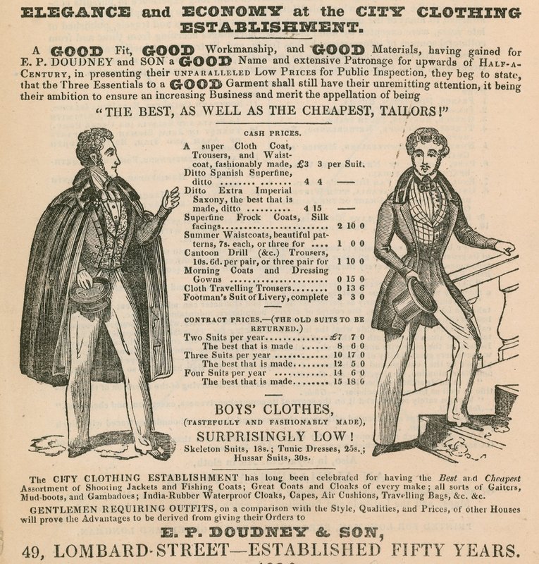 Eleganz und Sparsamkeit im City Clothing Establishment; E P Doudney & Son, 49 Lombard Street, London von English School