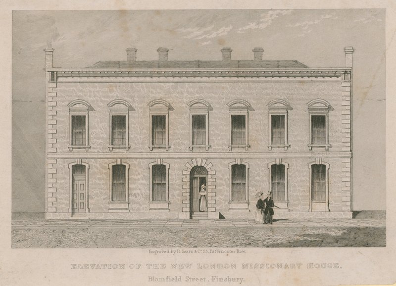 Ansicht des neuen London Missionary House, Blomfield Street, Finsbury von English School