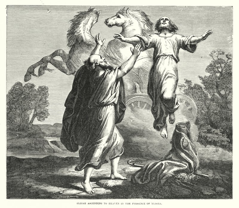 Elija steigt in den Himmel auf in Anwesenheit von Elisa (Gravur) von English School