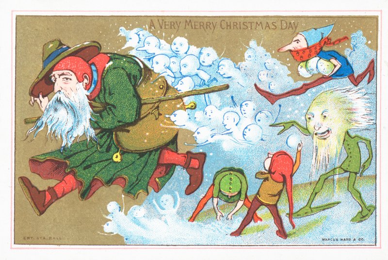 Elfen jagen den Weihnachtsmann, Weihnachtskarte von English School