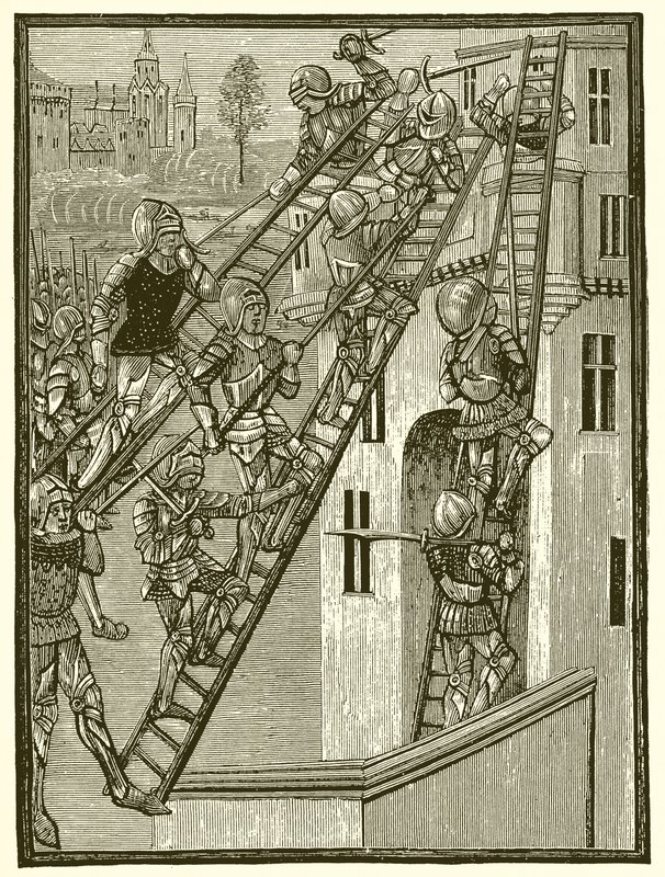 Englische Soldaten erklimmen eine Festung in Gascogne, Temp. Edward III von English School